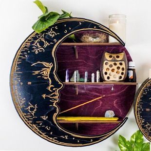 قفسه کریستال ماه چوبی دکوری پذیرایی