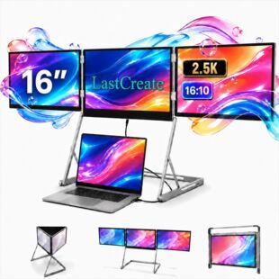 مانیتور قابل حمل 16 اینچ 2.5K سهگانه نقرهای برای لپتاپ، مناسب کار و بورس