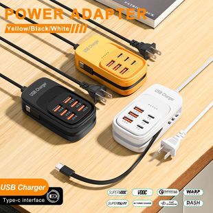 شارژر موبایل ۶ خروجی USB با کابل تایپ سی و پاور استریپ