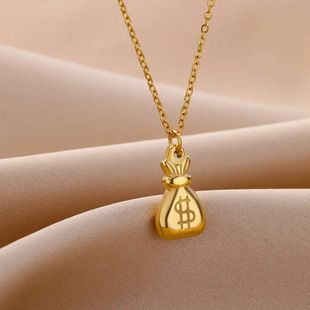 گردنبند کیف پول طلایی ۱۸K تیتانیوم ضد حساسیت، استایل قدیمی، نماد ثروت