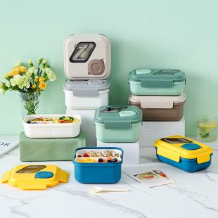 جعبه غذای برون مرزی جعبه ناهار دو لایه مهر و موم شده مربع مستطیل پلاستیکی مایکروویو جعبه ناهار دانشجویی تحویل 24 ساعته