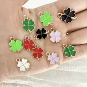 آویز شبدر چهاربرگ و سه‌برگ آلیاژی قطره‌ای، طلسم خوش‌شانسی گیاهی، مناسب روز ولنتاین، اکسسوری DIY