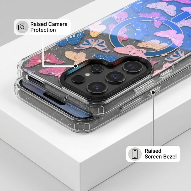 چاپ دو لایه مناسب قاب گوشی موبایل سامسونگ s26 Blu-ray Butterfly s26ultra Magnetic Case محافظ s25u فروش عمده ضد ریزش پوسته سخت IMD