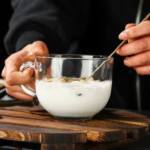لیوان شیر صبحانه شیشه‌ای دسته‌دار، فنجان خانگی با ظرفیت بالا برای شیر و جو دوسر، لیوان نوشیدنی هدیه‌ای