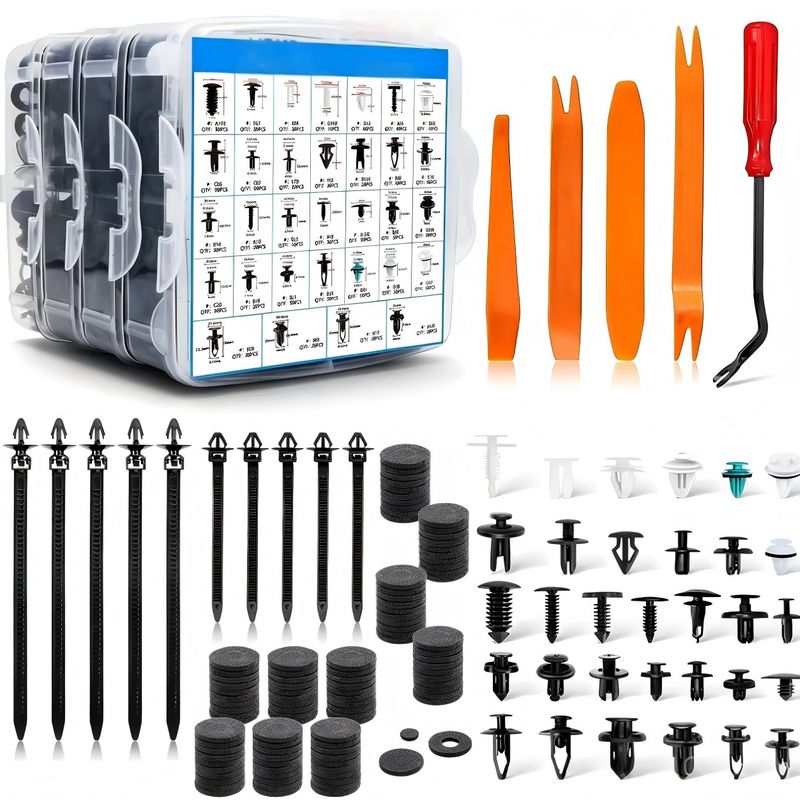 1000/1115pcs سگک جعبه جهانی ماشین 32 نوع گلگیر، گلگیر، پانل درب و سپر