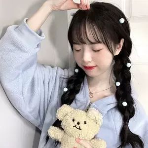 بسته ۸ عددی کلیپس موی گلولهای سفید نرم و بامزه، کلیپس چتری و کناری دخترانه و شیک