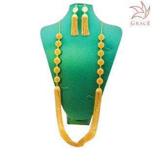 ست گردنبند دو تکه آویز طلایی با منگوله و مهره اژدها