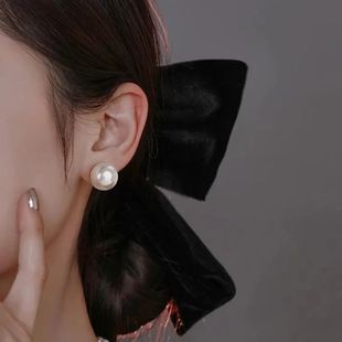 گوشواره مروارید با سنجاق نقره S925، مدل کارتی، درخشش سفید