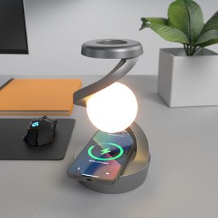 چراغ رومیزی هوشمند شناور چرخان با شارژ بیسیم موبایل و نور RGB