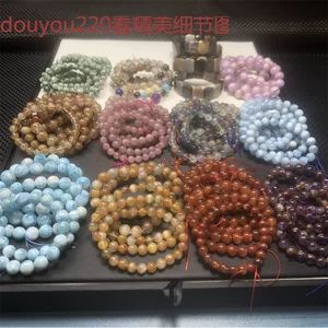 ستاره تمیز تورمالین بلوند کریستال قرمز خرگوش موی Super Seven Aurora 23 Green Ghost Moonstone گردنبند مهره های گشاد عمده فروشی