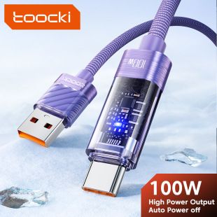 کابل شارژ سریع 100 وات Toocki با نمایشگر شفاف و قطع خودکار برق