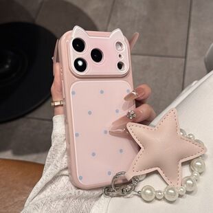 گوش گربه شیب دار Sfumato مناسب برای قاب گوشی موبایل iPhone 17promax با پنجره بزرگ Apple 16pro polka dot 15/14 فرآیند جدید اسپری روغن فرآیند مقاوم در برابر سایش