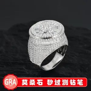 انگشتر هیپهاپ کراسبُرد اروپا و آمریکا، نقره S925 با نگین موسانیت D رنگ، کلاسیک و مدرن، مناسب آقایان و بانوان، موجود